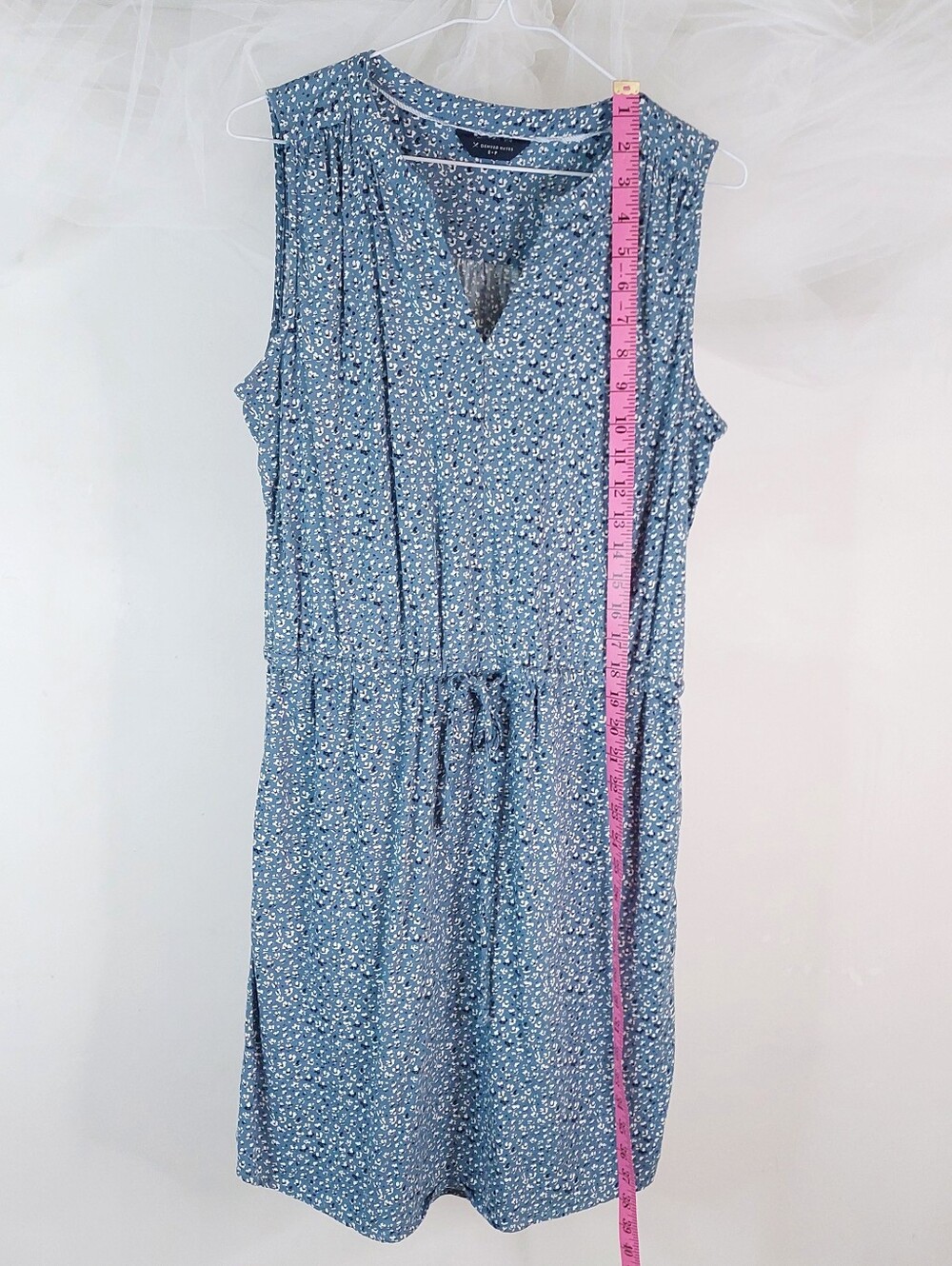 Denver Hayes Blue White Floral Sleeveless Drawstring Tunic Dress Size S - Picture 2 of 11